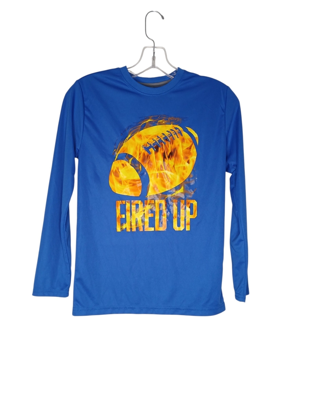 Athletic Works Royal Blue Long-Sleeve Tee with Fiery Football Graphic